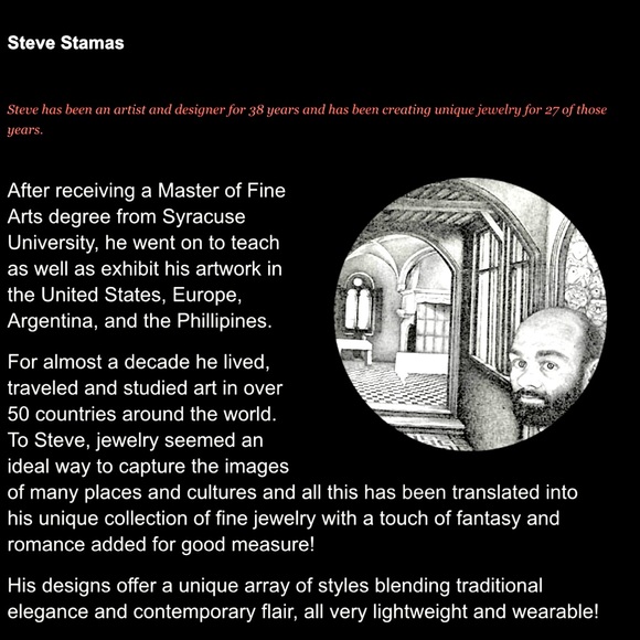 Steve Stamas .925 Silver Art Nouveau Style Floral Brooch Pin Onyx Drop Bead - Picture 8 of 9